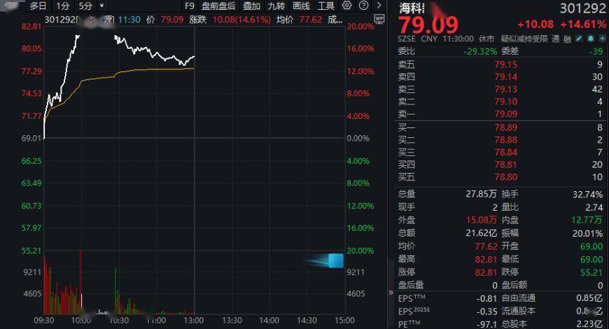 换手率超30%！海科新源，盘中触及“20CM”涨停 